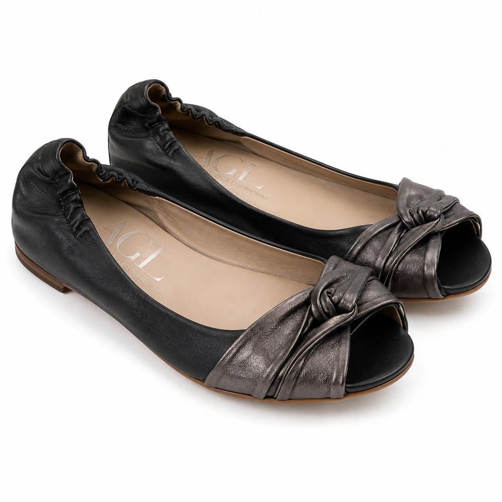AGL Attilio Giusti Leombruni Leather Peep Toe Ballet Flats 38.5 Italy US 8-8.5